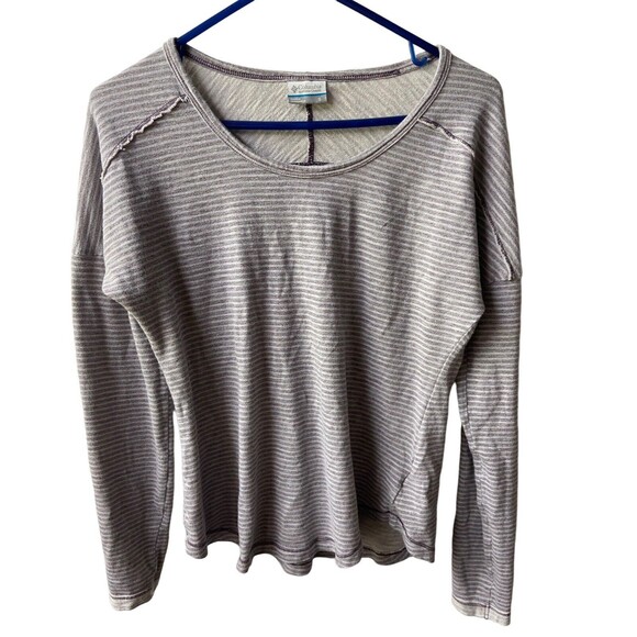 Columbia Sweatshirt Womens Small Purple Pullover Long Sleeved Round Neck Striped - Picture 1 of 6